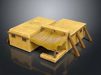 Yellow Residential Building Model Featuring Wooden Supports And Sloped Roof Design 3d model