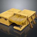 Yellow Residential Building Model Featuring Wooden Supports And Sloped Roof Design