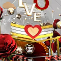 Valentine's Day Decoration Featuring Transparent Dome Red Roses Love Lettering And Heart