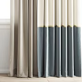 Beige and Dark Gray Curtains with Gray Valance for White Grid Window Treatment