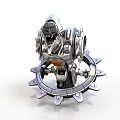 Mechanical Creature Character Standing On Gear Shaped Metallic Base With Armor