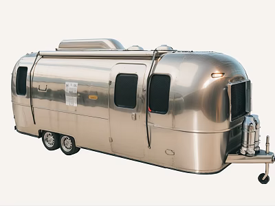 Silver Metallic Functional Travel Trailer With Streamlined Exterior And Multiple Windows 3d model
