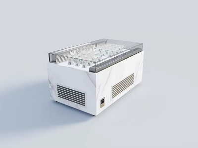 White Freezer with Transparent Glass Cover Marble Texture Surface Bottom Vents and Modern Minimalist Design 3d model
