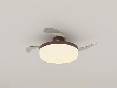 Decorative Ceiling Fan With Light Having Petal Shaped White Shade And Brown Base For Interior 3d model