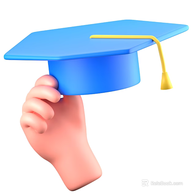 Blue Graduation Cap Decorative Ornament Set With Yellow Tassel And Handheld 3d model 