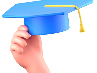 Blue Graduation Cap Decorative Ornament Set With Yellow Tassel And Handheld 3d model
