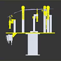 Industrial Equipment With Yellow Robotic Arms On Automated Platform Support Structure