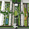 Aerial View Of Modern Residential Landscape With Green Gardens Courtyards And Lush Vegetation