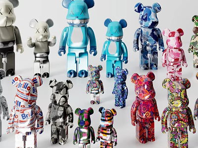 Colorful Bearbrick Sculptures With Various Patterns And Vibrant Designs Displayed 3d model