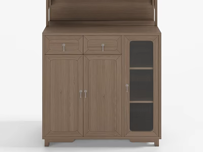 Brown Wooden Entryway Cabinet Sideboard With Drawers Glass Doors And Shelves 3d model