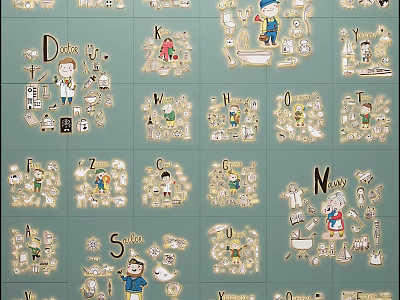 Playful Alphabet Wall Decor With Cute Cartoon Characters And Daily Life Scenes 3d model