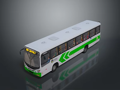 White city bus with green stripes passengers inside and large windows 3d model