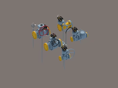 Industrial Factory Mechanical Control Valves With Yellow Blue Handle Devices Essential Equipment 3d model