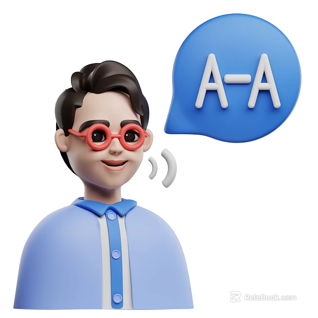 Cartoon Character With Red Round Glasses And Blue Speech Bubble Showing A-A Text With Sound Wave 3d model 