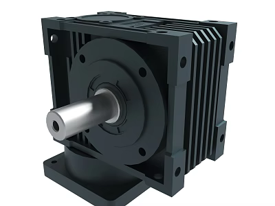 Industrial Gearbox Black Square Housing With Metal Shaft Mounting Holes And Cooling Fins Design 3d model