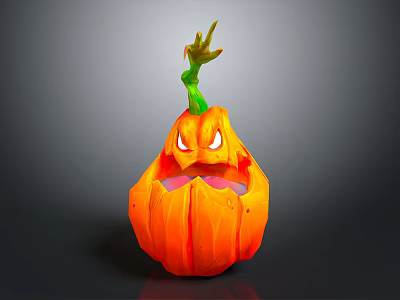 Halloween Pumpkin Game Movie Character With Orange Body Green Stem And Carved Evil Face 3d model