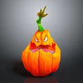 Halloween Pumpkin Game Movie Character With Orange Body Green Stem And Carved Evil Face