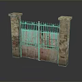Vintage Rustic Iron Gate With Stone Pillars And Weathered Rusty Finish Design Structure 3d model