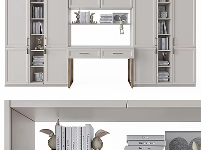 Modern White Bookcase Design With Open Shelves And Drawers Holding Books And Decorative Figurines 3d model