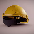 Yellow Worn Construction Hard Hat With Weathered Texture And Dents 3d model