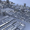 Detailed Metal City Model with 3D Architectural Structures and Urban Layout