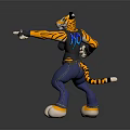 Anthropomorphic Tiger Character Standing With Striped Face Black Vest Blue Jeans And Black Gloves