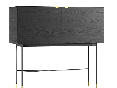 Modern Console Sideboard Cabinet With Black Wooden Texture And Gold Legs 3d model