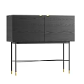 Modern Console Sideboard Cabinet With Black Wooden Texture And Gold Legs