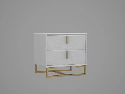 Modern White Bedside Table With Two Drawers And Gold Metal Legs 3d model