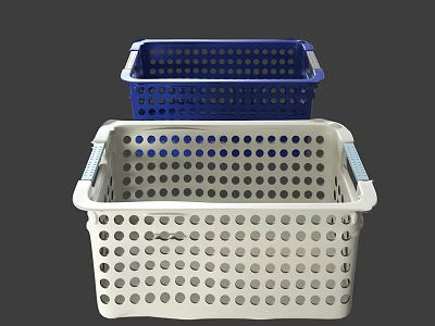Blue and White Plastic Storage Baskets with Perforated Design and Handles for Home Use 3d model