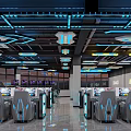 Modern Internet Cafe Interior With Blue Lighting Gaming Chairs Large Screens And Open Space