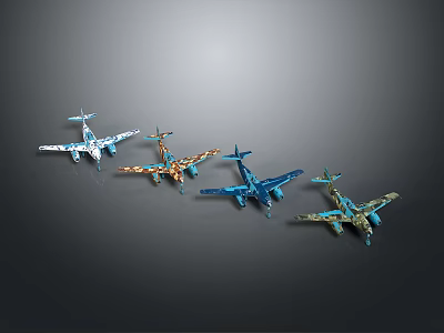 Various Colorful Airplane Toy Models Showcasing Unique Design Details In Row 3d model