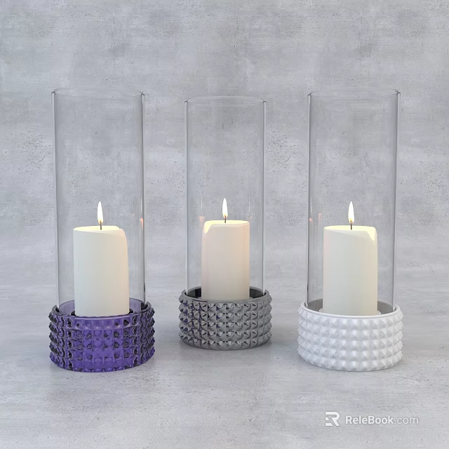 Decorative Candle Lamps With Transparent Glass Shades And Colorful Textured Bases 3d model 