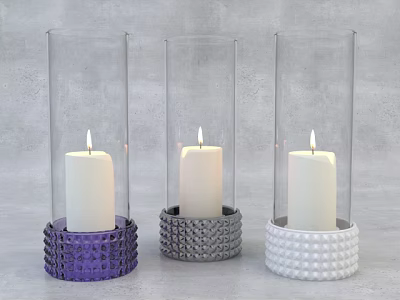 Decorative Candle Lamps With Transparent Glass Shades And Colorful Textured Bases 3d model
