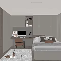 Modern Tatami Bedroom Interior With Bed Desk Chair Built in Storage Cabinets And Minimalist Design