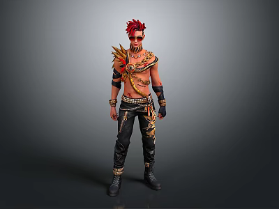 Man With Red Hair And Sunglasses Wearing Decorative Shoulder Wings Black Pants Gold Accents 3d model