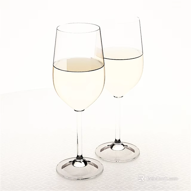 Elegant Wine Glasses Filled With Light Colored Wine On White Table Surface 3d model