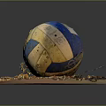 Worn ERREA Volleyball Placed On Square Platform With Sand Gravel Small Stones