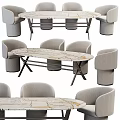 Modern Oval Dining Table And Chairs With Marble Top And Gray Seats Metal Frame Design