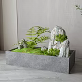 Bonsai Pot Plant Indoor Decorative With Rocks Green Ferns And Square Grey Container