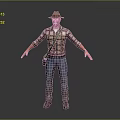 Man In Plaid Shirt With Green Bag Jeans And Brown Shoes Standing With Outstretched Arms