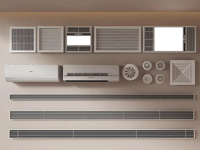 Various Air Conditioner Vents with Grille Bar and Round Designs for Home Interiors 3d model
