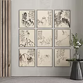 Chinese Ink Paintings Wall Decor In Modern Interior With Vase On Side Table