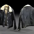 Distressed Shearling Collar Jacket Front And Back View With Vintage Look