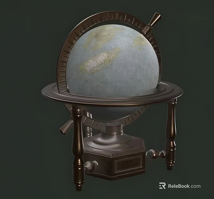 Vintage Globe Decorative Ornament Set With Metal Stand And Wooden Base For Home Decor 3d model 