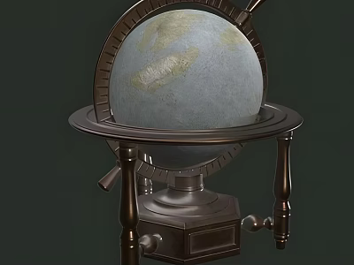 Vintage Globe Decorative Ornament Set With Metal Stand And Wooden Base For Home Decor 3d model