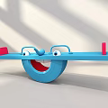 Blue Kids Seesaw With Smiley Face Red Seats And Round Tire Base