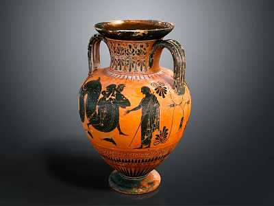 Ancient Greek Amphora With Black Figure Decoration Orange Base And Two Handles 3d model