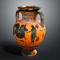 Ancient Greek Amphora With Black Figure Decoration Orange Base And Two Handles