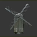 Traditional Wooden Windmill Structure With Large Blades Pitched Roof And Rustic Design